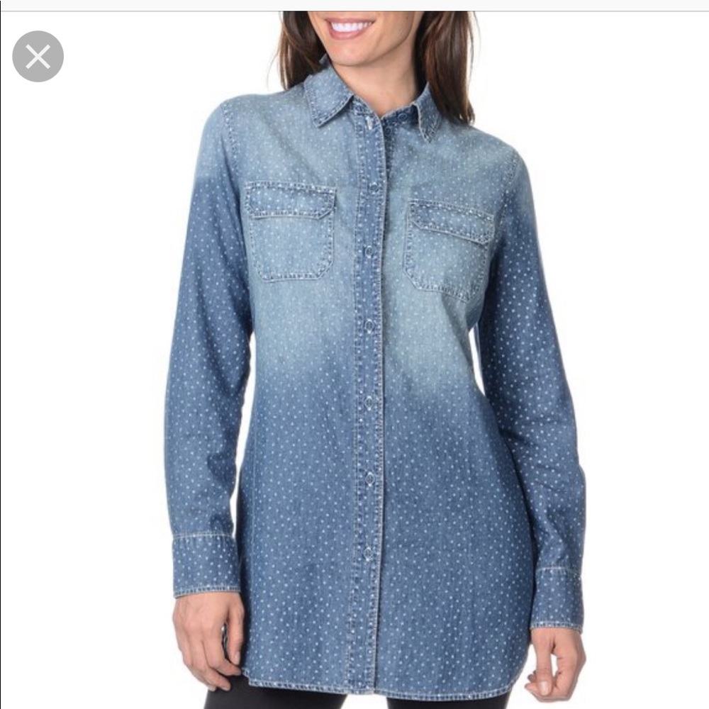 ABS by Allen Schwartz all over star denim shirt